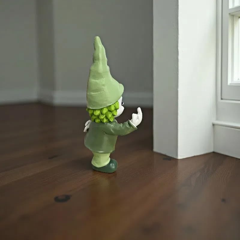 Middle Finger Decor Statue Horror Movie Gnome Creepy Outdoor Halloween Decor, Resin Garden Dwarf Sculpture for Haunted House Lawn Decoration (5.5in, Green)