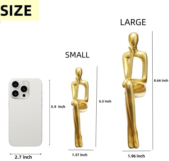 Gold Home Decor Thinker Statue Accents, Set of 3 Thinker Sculptures Office Decor Modern Abstract Resin Decoration on Shelf Table Desk for Living Room Office Bedroom (Large Gold)