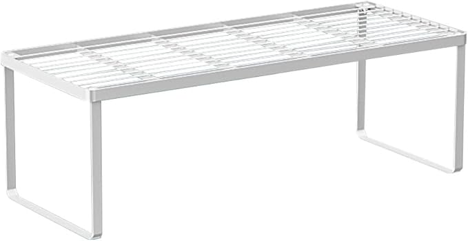 Kitchen Cabinet Storage Shelf Stackable Wire Spice Rack Organizer Heavy Duty Space Saver for Bathroom Bedroom Closet Laundry Room Office Countertop - White, Pack 1