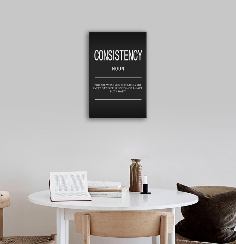 Inspirational Canvas Wall Art Consistency Noun Motivational Painting Inspirational Quotes Posters and Prints Artwork Decor for Home Office Decor Living Room Framed Ready to Hang[12" W X 18" H]