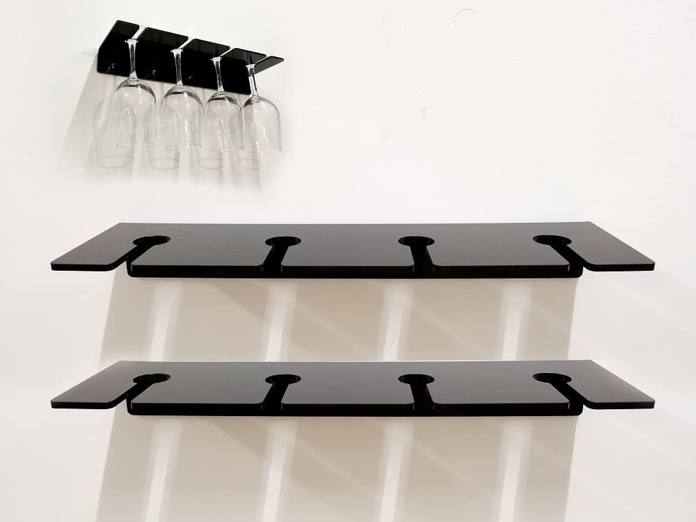 WANLIAN Wine Glass Holder (Pack of 2), Wall Mounted Acrylic Holder for Reception Party and Kitchen Tableware Storage (Black)