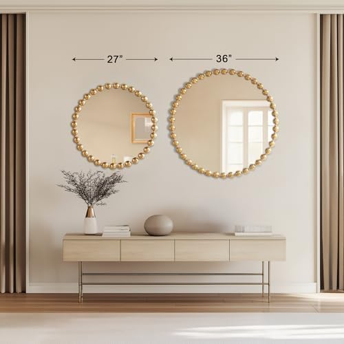 Madison Park Round Mirror, Metal Frame Circle Mirror 36 inch, Wall Art Decor Mounted Hanging for Entryway, Bathroom, hallway, Living Room, Vanity, Marlowe, Gold