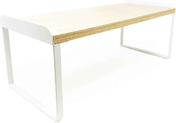 Mitus Shelf Organizer and Storage, Tiered Wood Cabinet Rack for The Kitchen Counter, Bathroom Counter, Pantry Cupboard, Office Desk Bookshelf, 16" Wide Natural and White