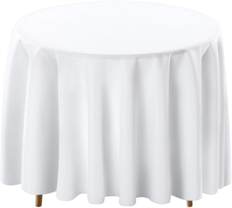 Surmente White Tablecloth for Round Tables, 120-inch Round Table Cloths for Weddings, Banquets, or Restaurants