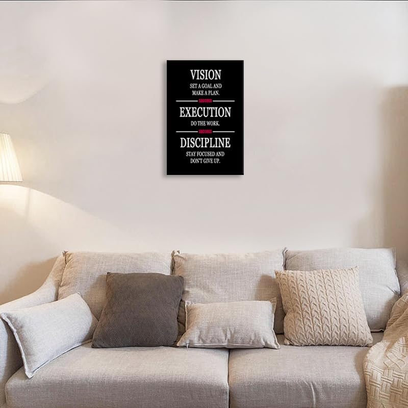 Motivational Wall Art Formula for Success is VISION EXECUTION DISCIPLINE Inspirational Wall Decor Printed Canvas Poster for Company Office Bedroom Living Room Framed Ready to Hang [12" W X 18" H]