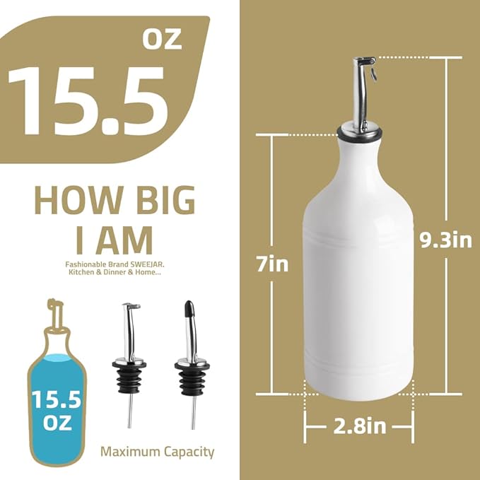 Sweejar Ceramic Olive Oil Dispenser Bottle, Opaque Oil Cruet Protects Oil to Reduce Oxidation, Suitable for Oil, Vinegar, Coffee Syrups & Other Liquids, Pack of 1, 15.5 Fl Oz (Gradient Yellow)