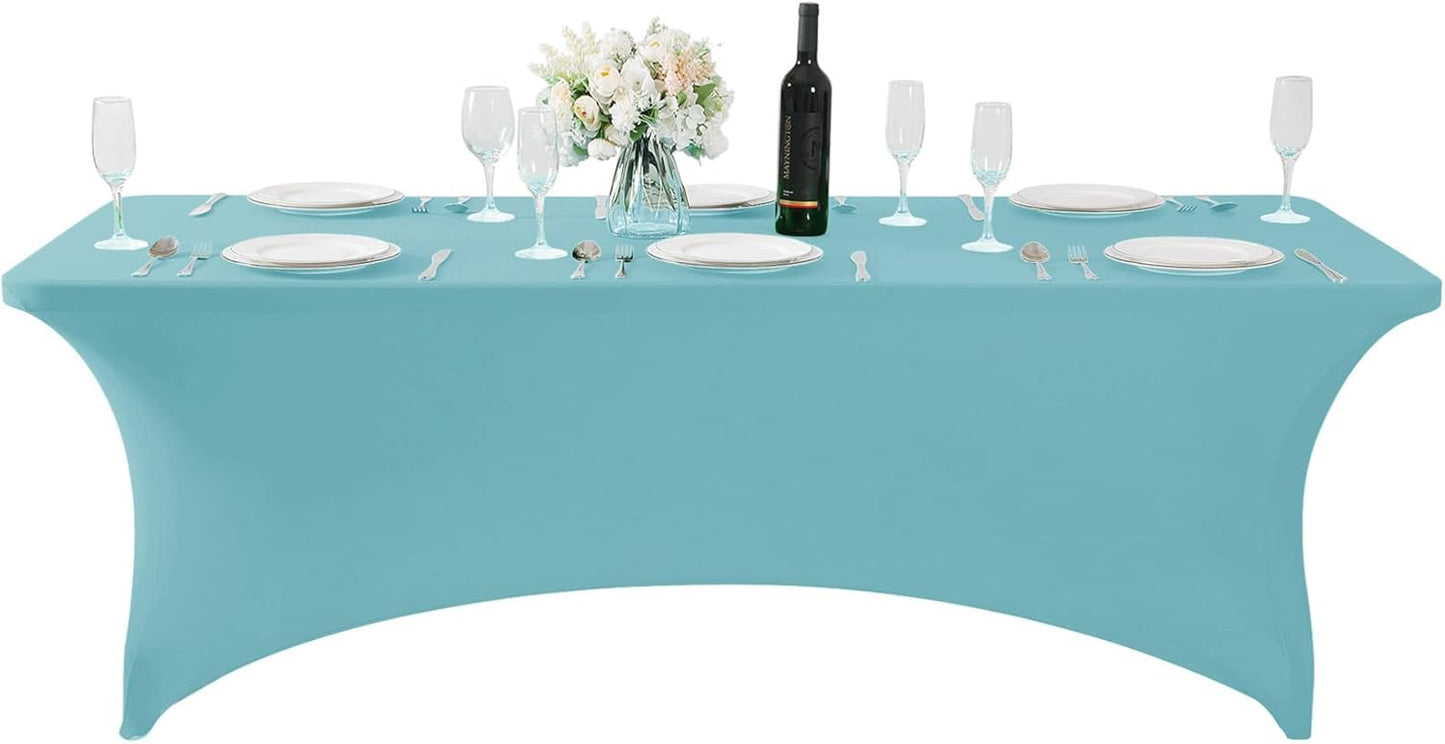 Spandex Table Cover for 8FT or 4ft or 6ft Table Universal Fitted Stretch Tablecloth for Party, Banquet, Wedding and Events-Aqua