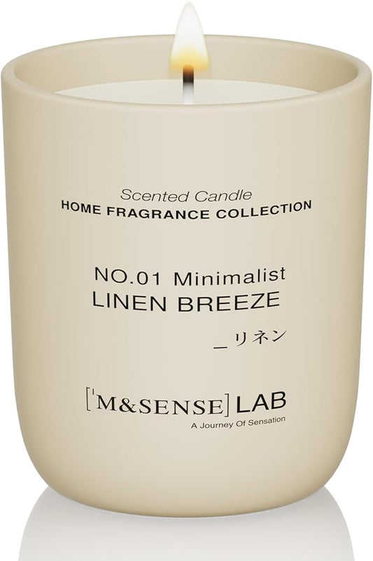 M&SENSE Natural Soy Candle| Linen Breeze | 5.3 oz | Minimalist Scented Candle for Relaxation, Gifting, Home Décor | for Bedroom, Office, Party Small