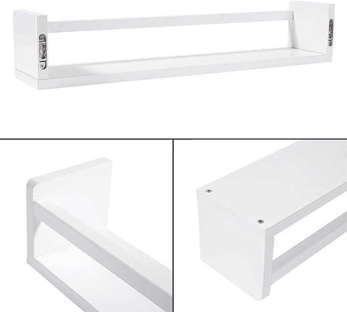 AZSKY Nursery Bookshelves White, 24 Inch Floating Bookshelves for Wall Set of 3, Baby Kids Decor, Solid Wood Wall Mounted Shelves for Books, Toys and Decor Storage