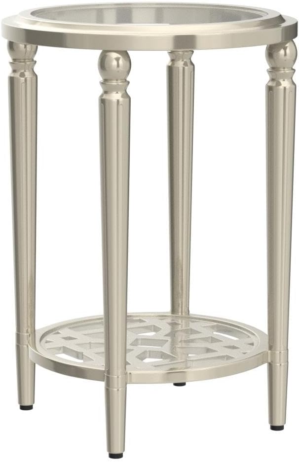 COSIEST Set of 2 Modern Round End Table, 2-Tier Glass Side Table with Glass Tabletop, Wood Accent Table with Storage Shelf for Living Room, Bedroom