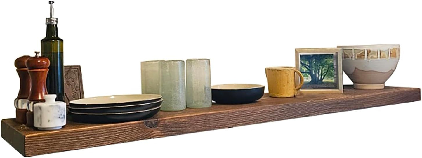 joelsantiques - 60 Inch Wooden Floating Shelves for Wall - 60x12x2 in - Made of Natural Wood - Long Heavy Duty Rustic Wall Shelves for Bedroom - Perfect for Living Room, Kitchen - Medium Brown