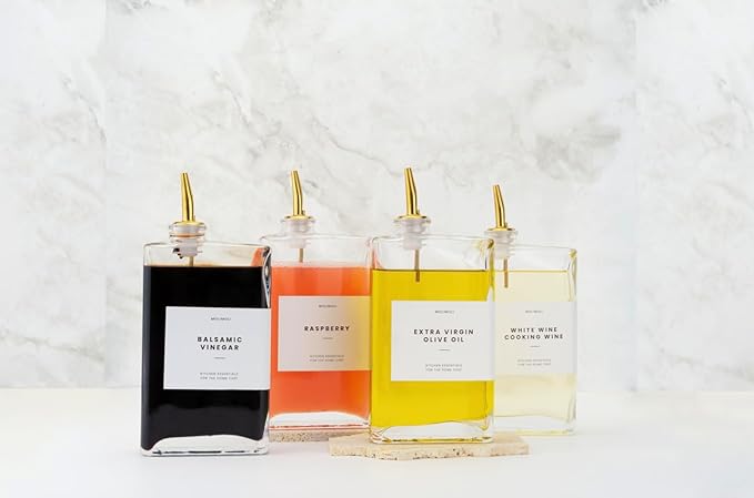 Molimoli Olive Oil Dispenser Bottle for Kitchen, Automatic Pourer, Glass Dispenser for Kitchen, Olive Oil Cruet, | Set of 4 - Gold