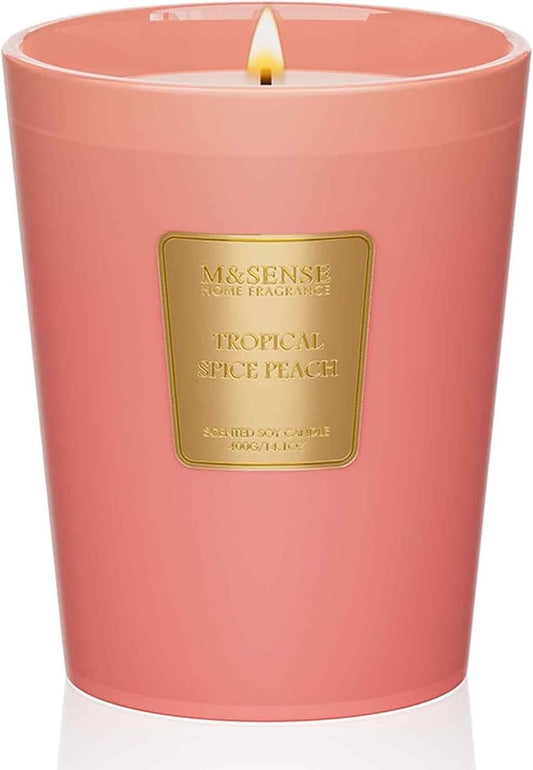 M&SENSE Tropical Spice Peach Scented Candle Home Decor, Natural Soy Wax,4.1oz 60 Hours Long Lasting Slow Burning, Aromatherapy Candle for Stress Relief