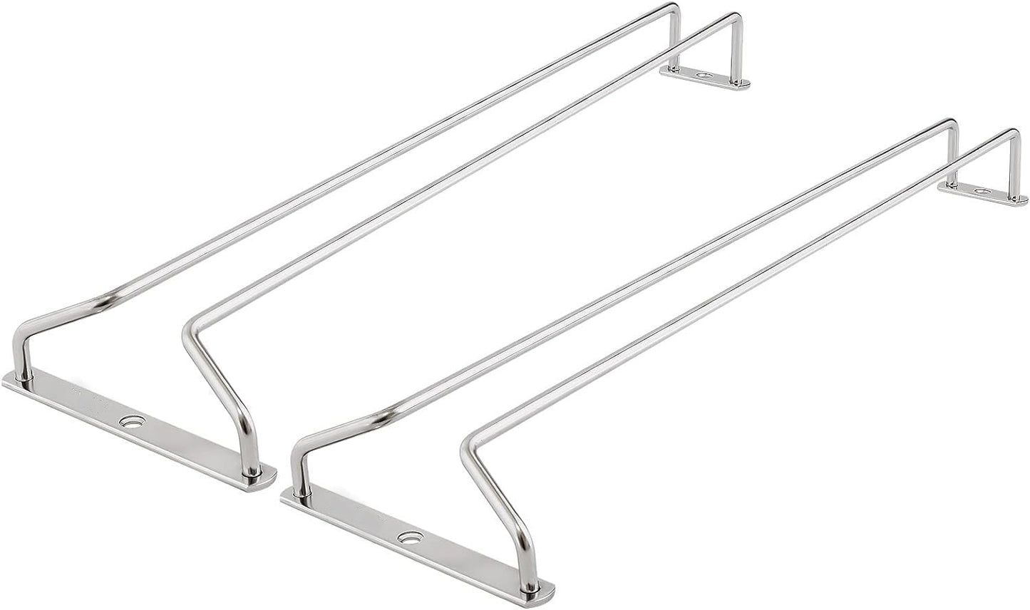 Soro Essentials- 16" Glass Hanging Stemware Rack Chrome Plated Set of 2- Wine Glass Hangers Under Shelf Cabinet Wire Wine Holder Storage Hanger for Cabinet Kitchen Bar or Home