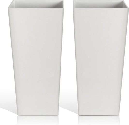 Tall Planters for Outdoor Plants, Large Resin Flower Pots for Garden, Front Porch, Patio, Indoor - Set of 2 (White, 27.5 inch - 2 Pack)