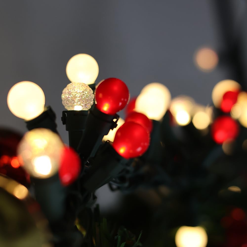 G15 Pearlized Red White Christmas Lights - 19Ft 70 LEDs Waterproof Connectable LED String Lights Indoor/Outdoor Globe Lights for Tree, Halloween Decoration, Holiday Party