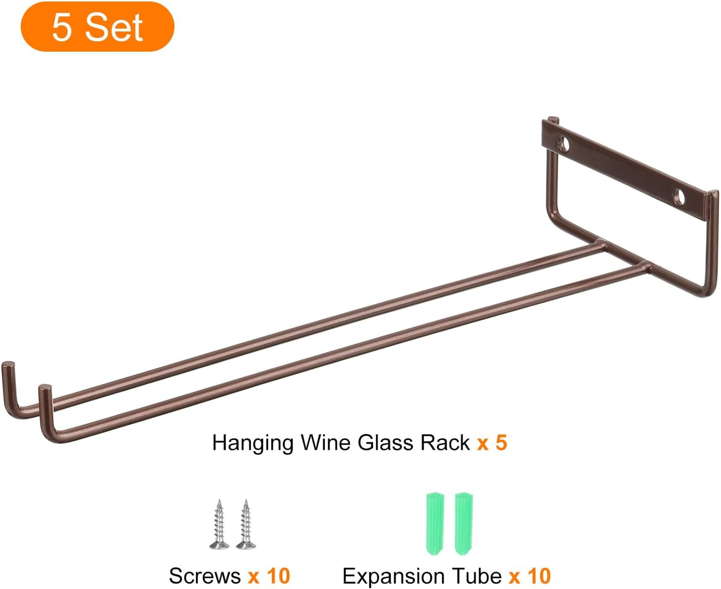 uxcell 5Pcs Wine Glass Rack, 11.02 Inch Iron Wine Glasses Rack Under Cabinet Stemware Rack - Wall Mountable Wine Glass Holder Storage Hanger for Bars Coffee Restaurants Kitchens, Bronze