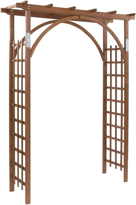 Outvita 7 Ft Wooden Garden Arbor Arch, Fir Wood Arbour Trellis, Pergola Archway for Wedding Ceremony Decoration Pergola Plant Climbing Rose Vines Lawn Courtyard Patio Dark Brown