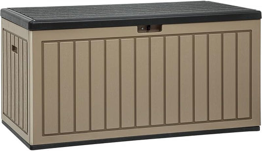 YITAHOME 90 Gallon Large Deck Box, Double-Wall Resin Outdoor Storage Boxes, Deck Storage for Patio Furniture, Cushions, Pool Float, Garden Tools, Lockable & Waterproof (Black&Brown)