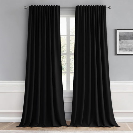 MIULEE Black Back Tab Blackout Curtains 96 Inch Length 2 Panels Set for Living Room Bedroom, Halloween Rod Pocket/Pinch Pleat Thermal Insulated Room Darkening Pleated Light Blocking Drapes, W66 x L96