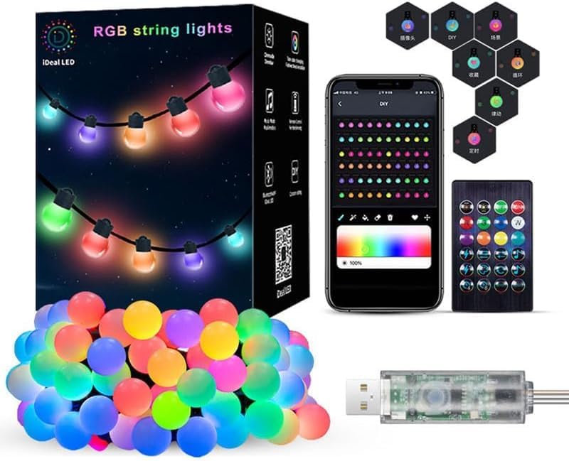 Hoofun Smart String Lights USB Powered, 33ft 50 LED Color Changing Globe Fairy Lights, Bluetooth APP & Remote Control, DIY Color, Music Sync Decorative for Bedroom Christmas Tree Tent Indoor Outdoor