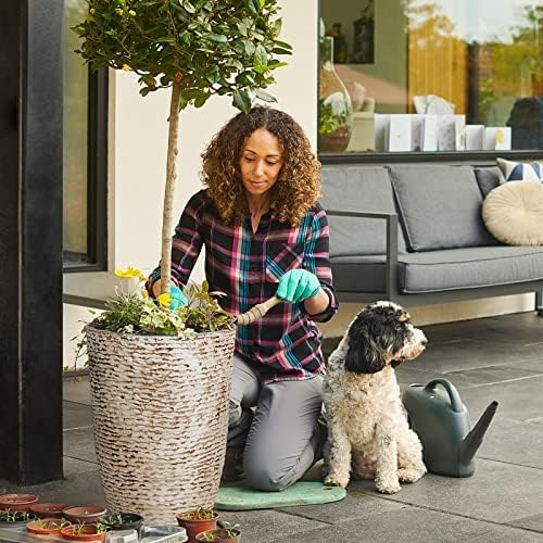 Worth 9 Gallon Tall Round Planters Set of 2-14" Dia x 21" H Stone Finish Flower Pots Indoor Decorative Container Garden Patio Unbreakable Beige