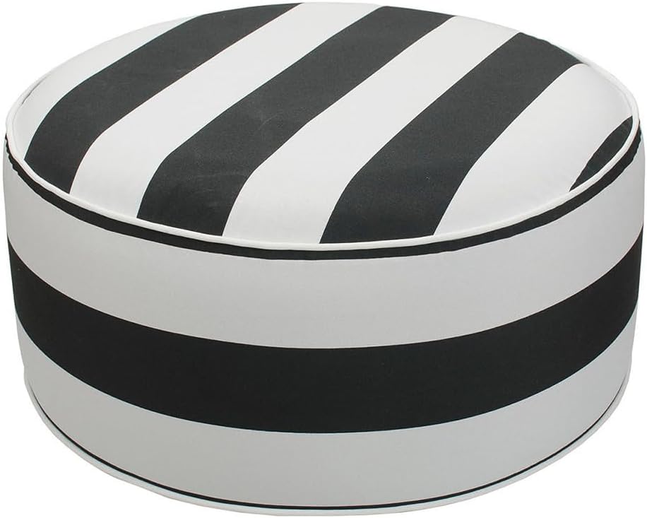 Inflatable Outdoor Ottoman with Air Pump,20"x9" Portable Patio Pouf,Water Resistant,Fade-Resistant,Round Blow Up Footrest Stools for Home Garden Camping Travel(Black White)