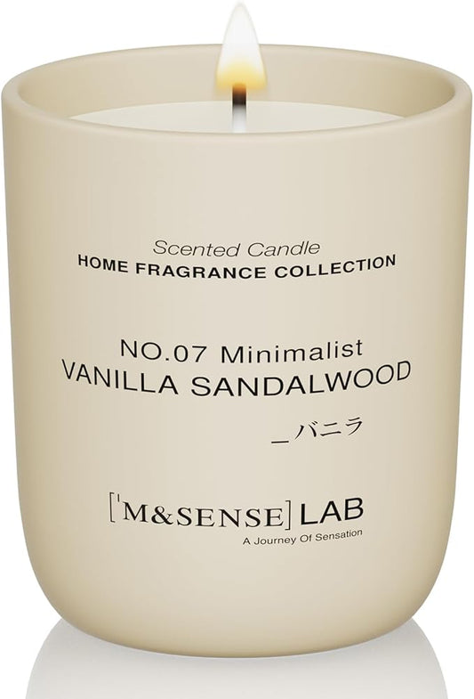 M&SENSE Natural Soy Candle| Vanilla Sandalwood | 5.3 oz | Minimalist Scented Candle for Relaxation, Gifting, Home Décor | for Bedroom, Office, Party Small