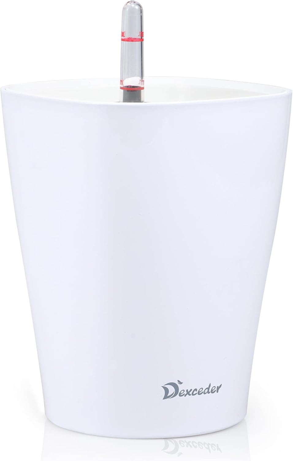 Dexceder 6x7 Self Watering Planter Indoor Outdoor, High Gloss Table Flower Plant Pot with Water Level Indicator (White)