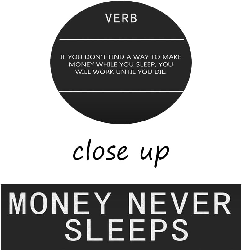 WYJDFART Inspirational Wall Art Canvas Painting Wall Art Money Never Sleeps Verb Black Poster Positive Motivational Artwork Prints Picture Living Room Office Decor Framed Ready to Hang[12" W X 18" H]