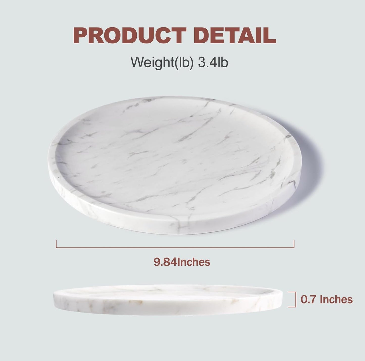Natural Round Marble Tray - Luxury Decorative Serving Tray for Coffee Table, Bathroom Vanity, Dresser & Kitchen Countertop - Stone Organizer for Jewelry, Perfume, Candle, Home Decor(Volakas)