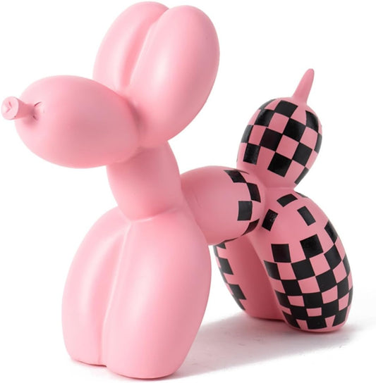 Vilead Resin Balloon Dog Statue with Checkered Pattern,Modern Home Decoration Trendy Animal Art Ornaments,Collection Figurine Bedroom Living Room Office Desktop Sculpture