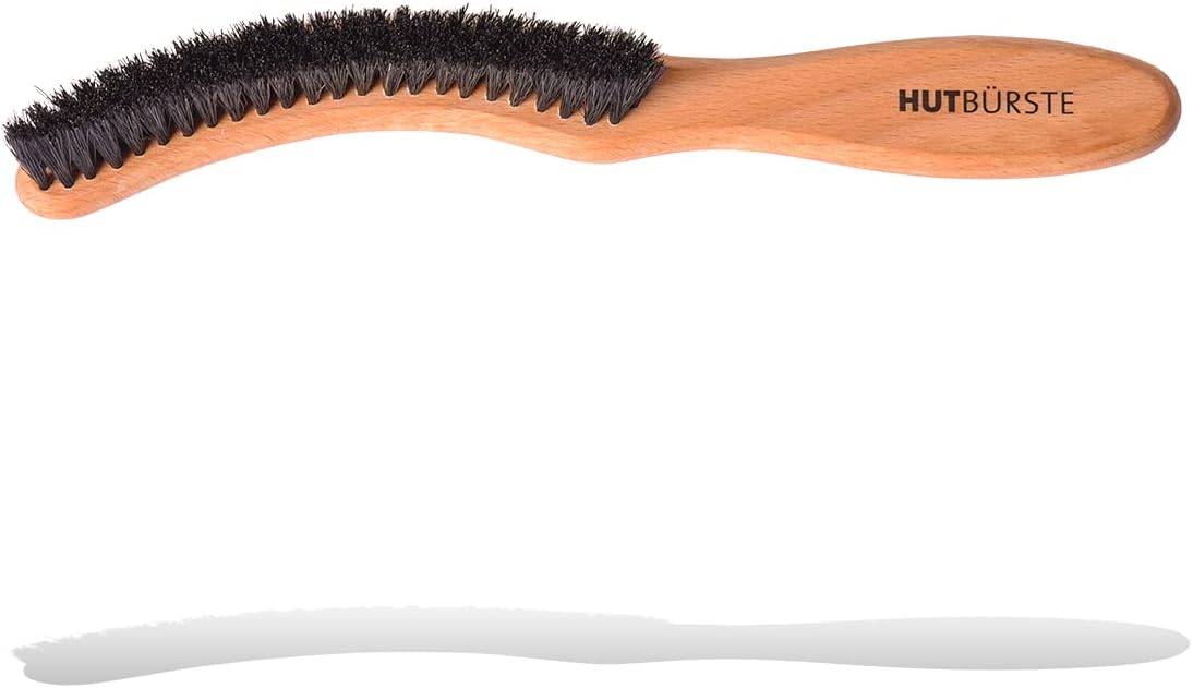 Valentino Garemi Traditional Hat Cleaning Brush | Remove Dust, Dry Stains, Rain Spots, Sweat Marks, Pet or Human Hair | Genuine Boar Hair Made in Germany (Black Bristles)