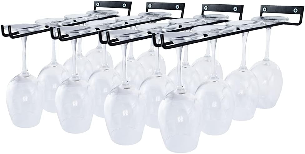 4 Packs 12 Inch Wine Glass Racks Cup Wall Mounted Stemware Hanging Wine Glasses Holder Under Cabinet Wire Wine Decor Racks