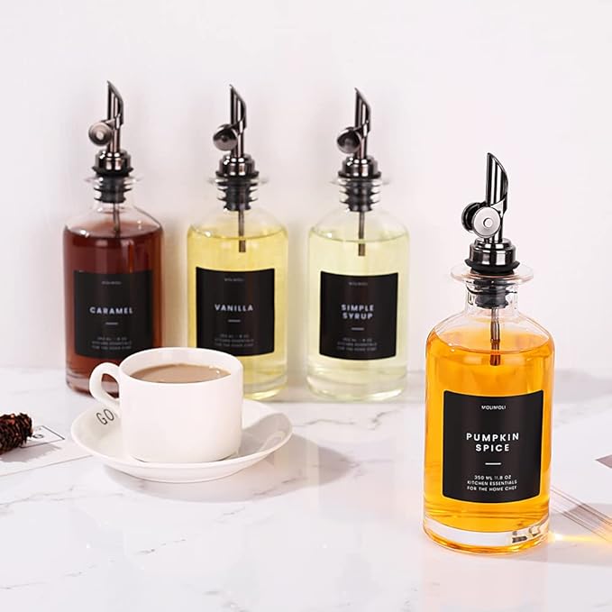 Molimoli Oil and Vinegar Dispenser with Metal Pour Spout, Weighted Pourer, Glass Bottle Dispenser for Kitchen, Olive Oil Cruet, Glass Olive Oil Bottle |350ml, Set of 2