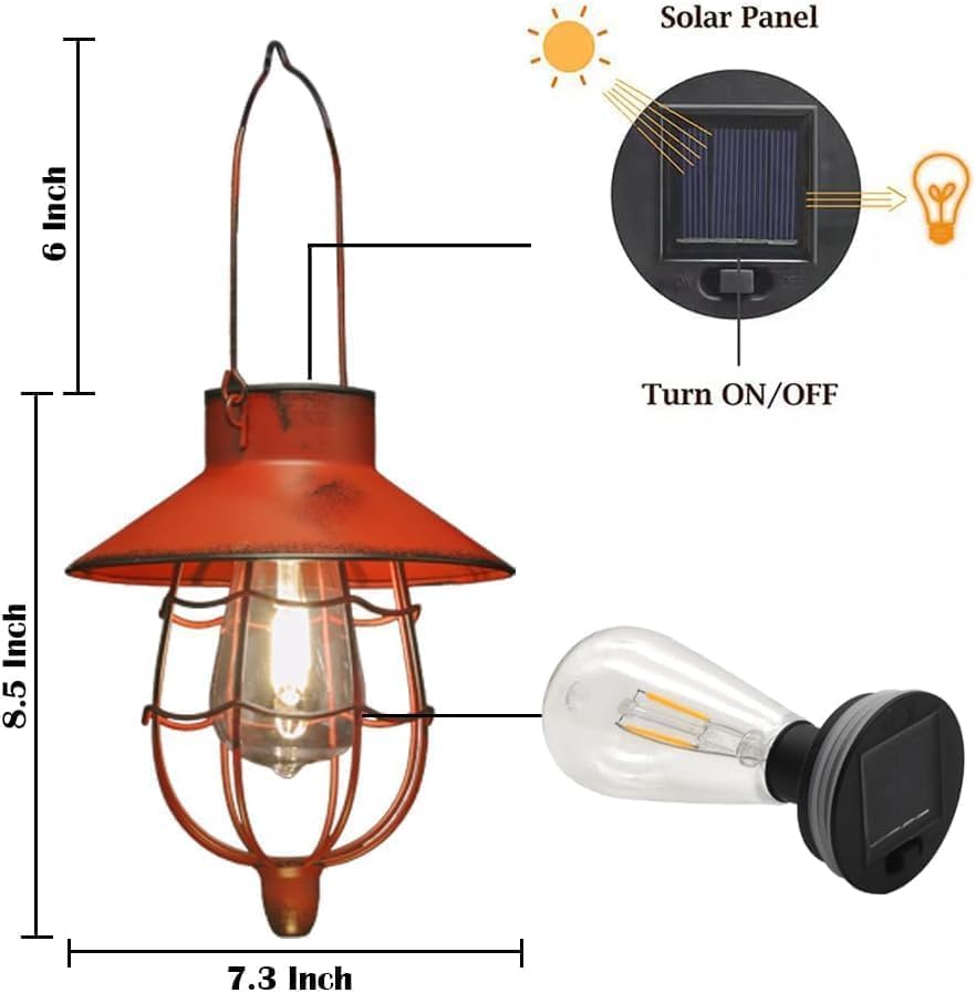 YAKii 6 Pack Solar Lantern Hanging Waterproof Outdoor Metal Solar Lamp with Warm White Light Decorate for Yard Garden Pathway Patio Porch (Red)