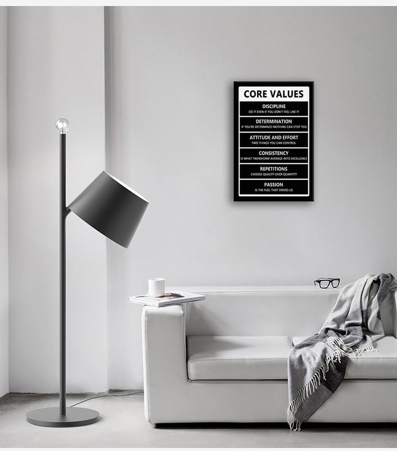 Inspirational Wall Art Office Wall Decor Motivational Positive Quotes Painting Picture Framed Inspirational Core Values Poster Painting Prints Artwork Home Living Room Classroom Decor[12" W X 18" H]