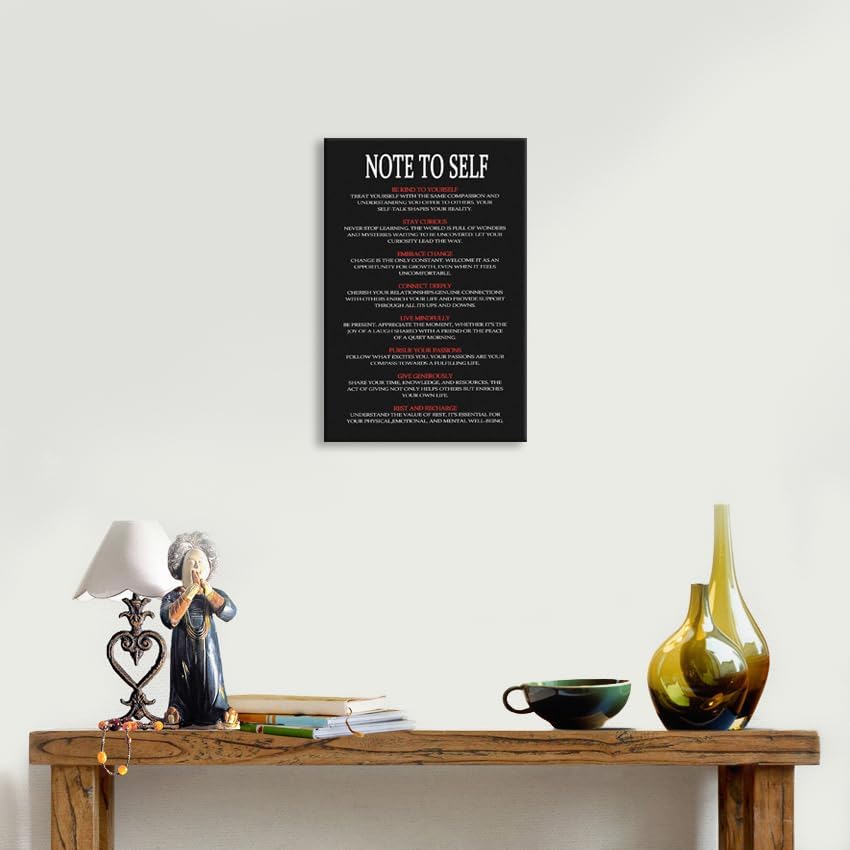 WYJDFART Inspirational Canvas Poster NOTE TO SELF Motivational Wall Art Decor for Office Living room Bedroom Home Printed Modern Artwork Framed Ready to Hang [12" W X 18" H]