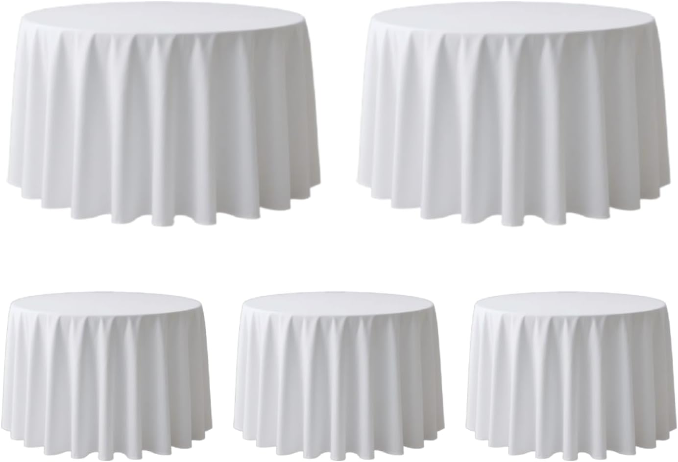 Surmente 132 inch Round tablecloths -5 Pack White Round Table Cloths, Polyester Fabric Table Covers for Weddings, Banquets, or Restaurants