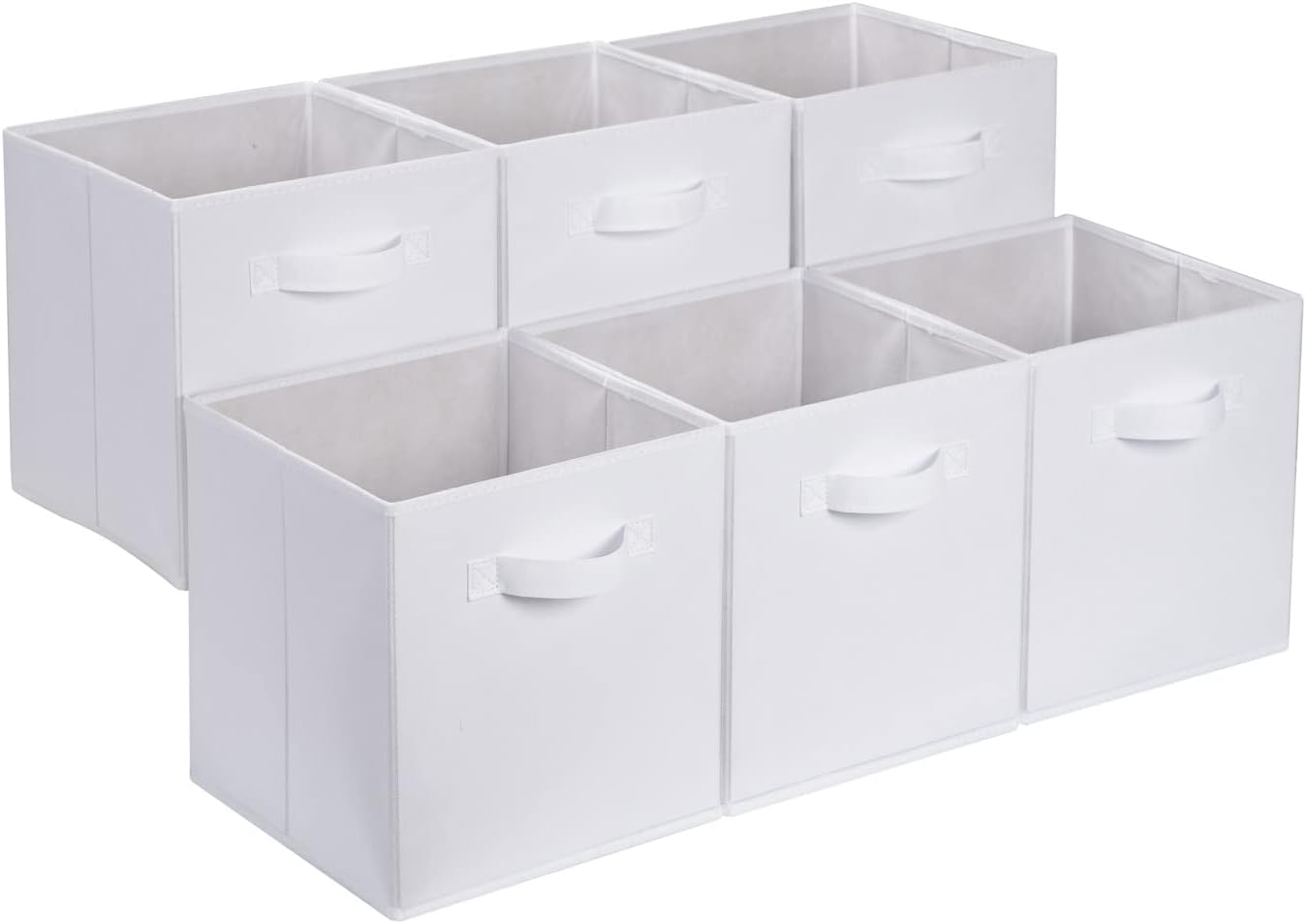 Amazon Basics Collapsible Fabric Storage Cubes Organizer with Handles, Sturdy, White, 10.5-x-10.5-x-11-inch, Pack of 6
