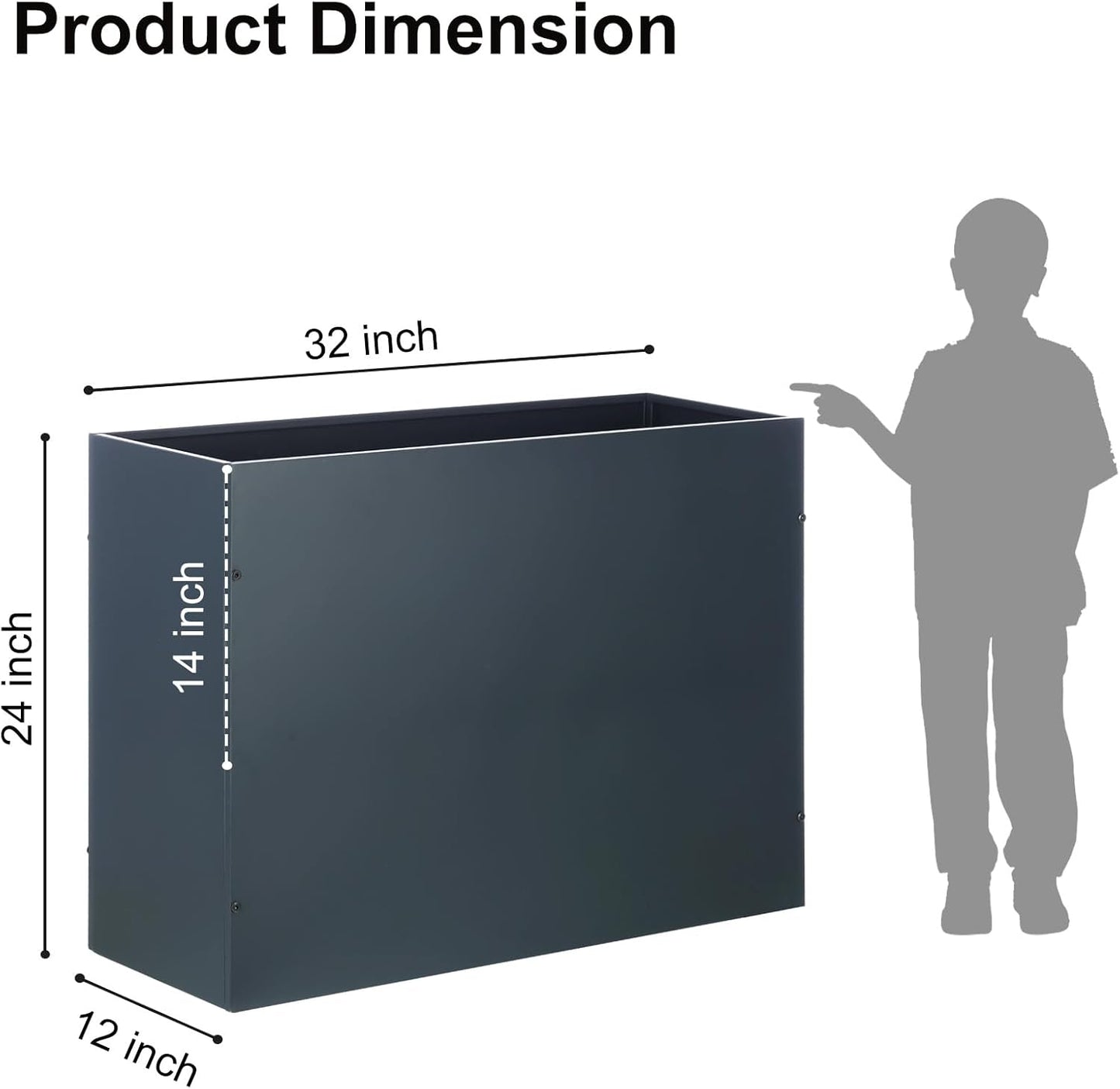 SUNNYPARK Large Metal Planter Box 32”x 12”x 24”, Rectangular Modern Grey Metal Planter Box Heavy Duty with Drainage Holes for Outdoor Garden Patio