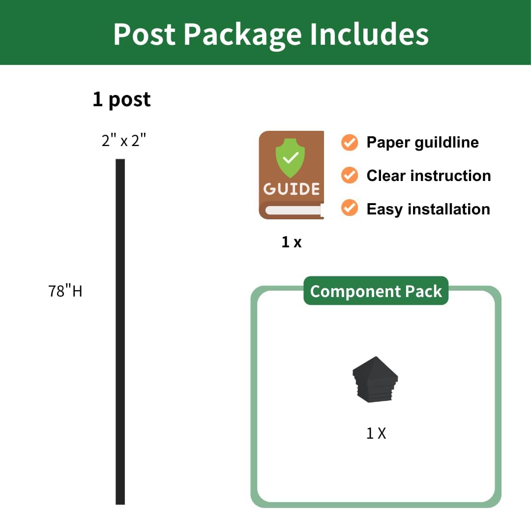Line Post for Yard, Garden, Commercial Fencing – Steel, 2"x2"x78",Black DIY Pre-Drilled Holes on Opposite Sides, Built-in Rivet Nuts, Soil Installation (1pc)