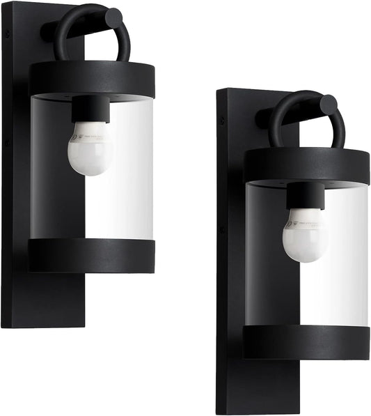 Dusk to Dawn Outdoor Wall Lighting 2 Pack Black Exterior Wall Lantern Sconce Fixture with E26 Base for Porch Patio Garage House