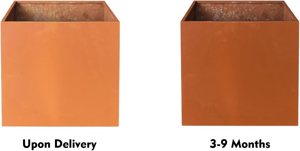Corten Steel Planter Box Outdoor Planter Metal Square Large Steel Flower Pot Rustic Cube Patina Tall Plant 20 Inch Durable Antique for Commercial Residential Patio Deck Yard Garden
