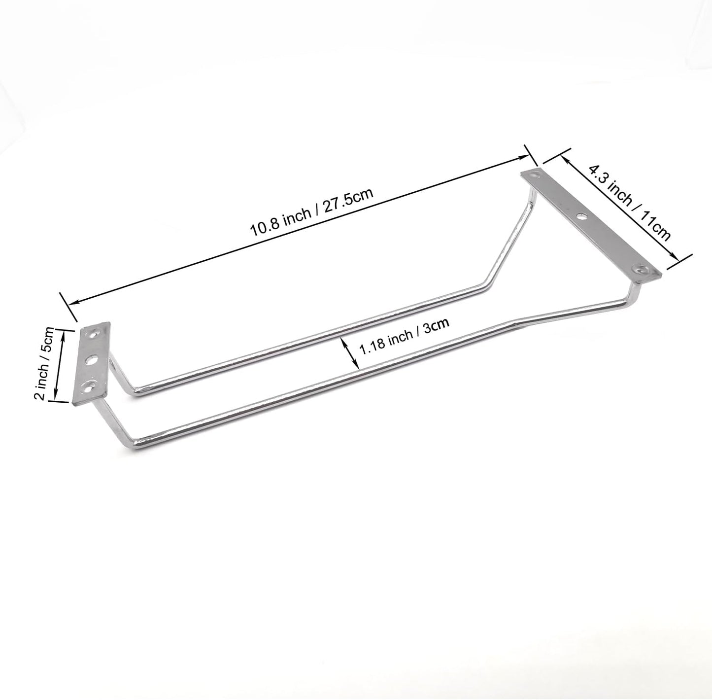 10.8 Inch Wine Glass Rack, Under Cabinet Wine Glass Holder, Wine Glass Hangers Under Shelf, Chrome Finish Stemware Rack, Hanging Stemware Holder for Cabinet Kitchen Bar, Set of 4