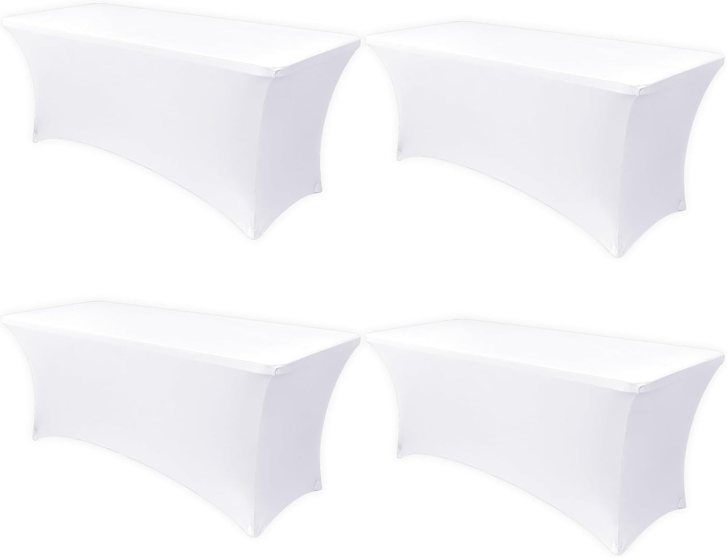 Obstal 8ft Stretch Spandex Table Cover - 4 Pack Universal Rectangular Fitted Tablecloth Protector for Wedding, Banquet and Party, White