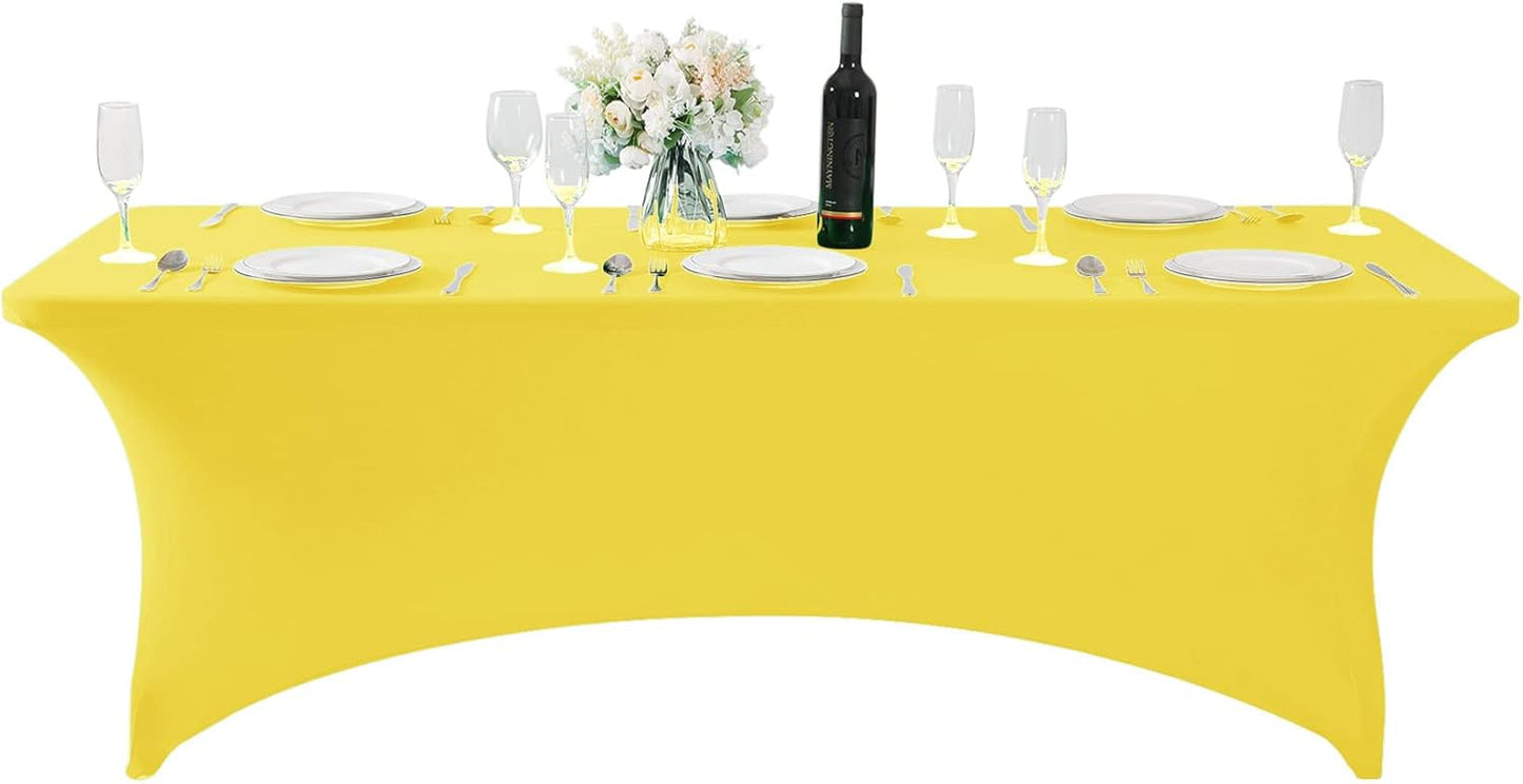 SuperO 2Pack Waterproof Spandex Table Cover for 8FT Table Universal Fitted Stretch Tablecloth for Party, Banquet, Wedding and Events-Yellow