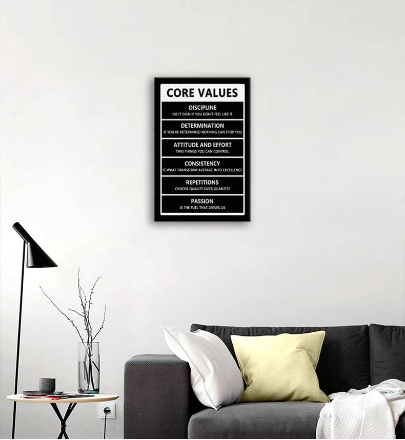 Inspirational Wall Art Office Wall Decor Motivational Positive Quotes Painting Picture Framed Inspirational Core Values Poster Painting Prints Artwork Home Living Room Classroom Decor[12" W X 18" H]