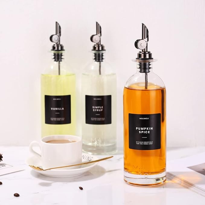 Molimoli Oil and Vinegar Dispenser with Metal Pour Spout, Weighted Pourer, Glass Bottle Dispenser for Kitchen, Olive Oil Cruet, Glass Olive Oil Bottle | 500ml, Set of 2