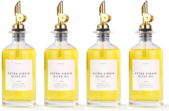 Molimoli Glass Olive Oil Cruet Set - 350ml Bottles With Weighted Pourers, Set of 4